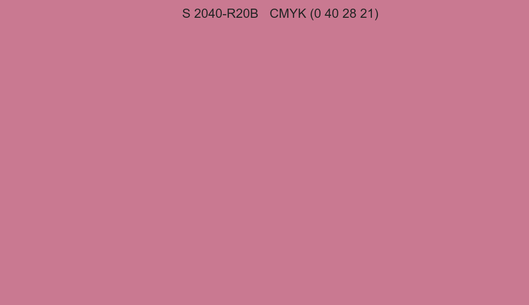 Color NCS S 2040-R20B to CMYK (0 40 28 21) converter Color NCS S 2040-R20B to CMYK (0 40 28 21) converter