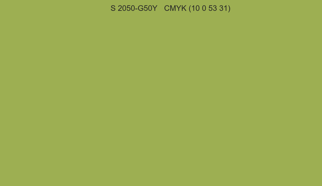 Color NCS S 2050-G50Y to CMYK (10 0 53 31) converter Color NCS S 2050-G50Y to CMYK (10 0 53 31) converter
