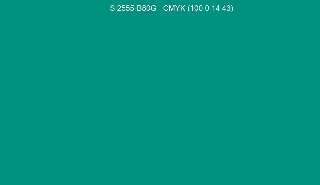 Color NCS S 2555-B80G to CMYK (100 0 14 43) converter Color NCS S 2555-B80G to CMYK (100 0 14 43) converter