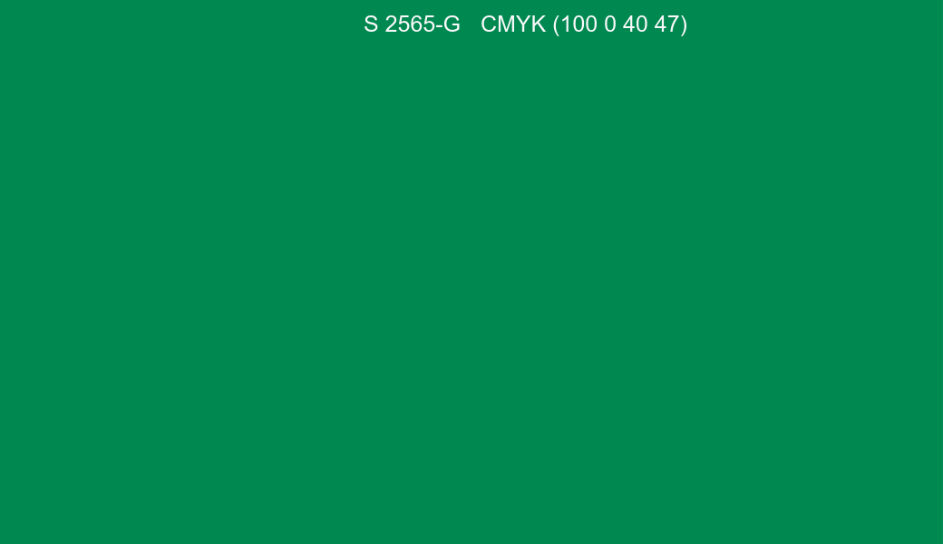 Color NCS S 2565-G to CMYK (100 0 40 47) converter Color NCS S 2565-G to CMYK (100 0 40 47) converter