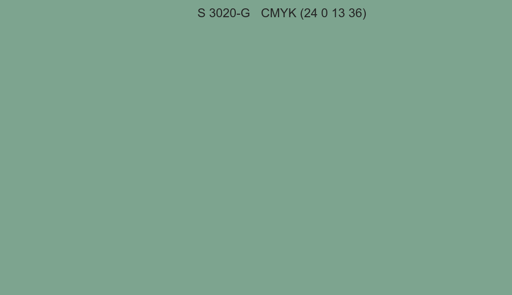 Color NCS S 3020-G to CMYK (24 0 13 36) converter Color NCS S 3020-G to CMYK (24 0 13 36) converter