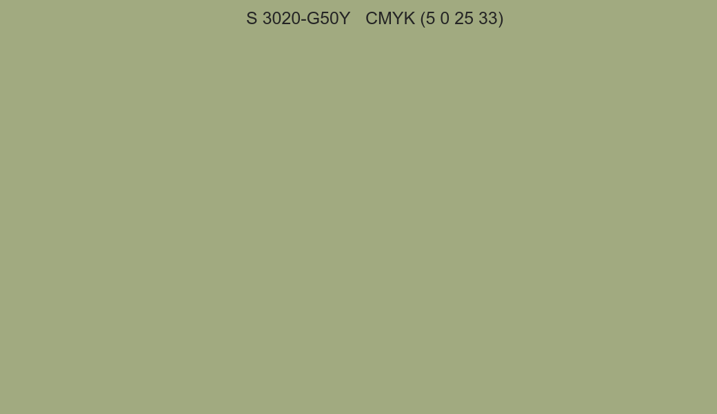 Color NCS S 3020-G50Y to CMYK (5 0 25 33) converter Color NCS S 3020-G50Y to CMYK (5 0 25 33) converter