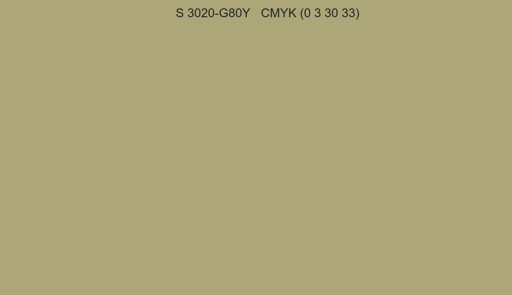 Color NCS S 3020-G80Y to CMYK (0 3 30 33) converter Color NCS S 3020-G80Y to CMYK (0 3 30 33) converter