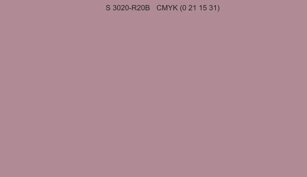 Color NCS S 3020-R20B to CMYK (0 21 15 31) converter Color NCS S 3020-R20B to CMYK (0 21 15 31) converter