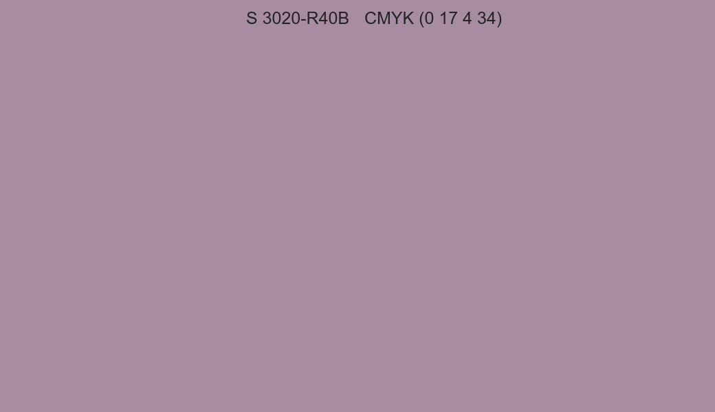 Color NCS S 3020-R40B to CMYK (0 17 4 34) converter Color NCS S 3020-R40B to CMYK (0 17 4 34) converter