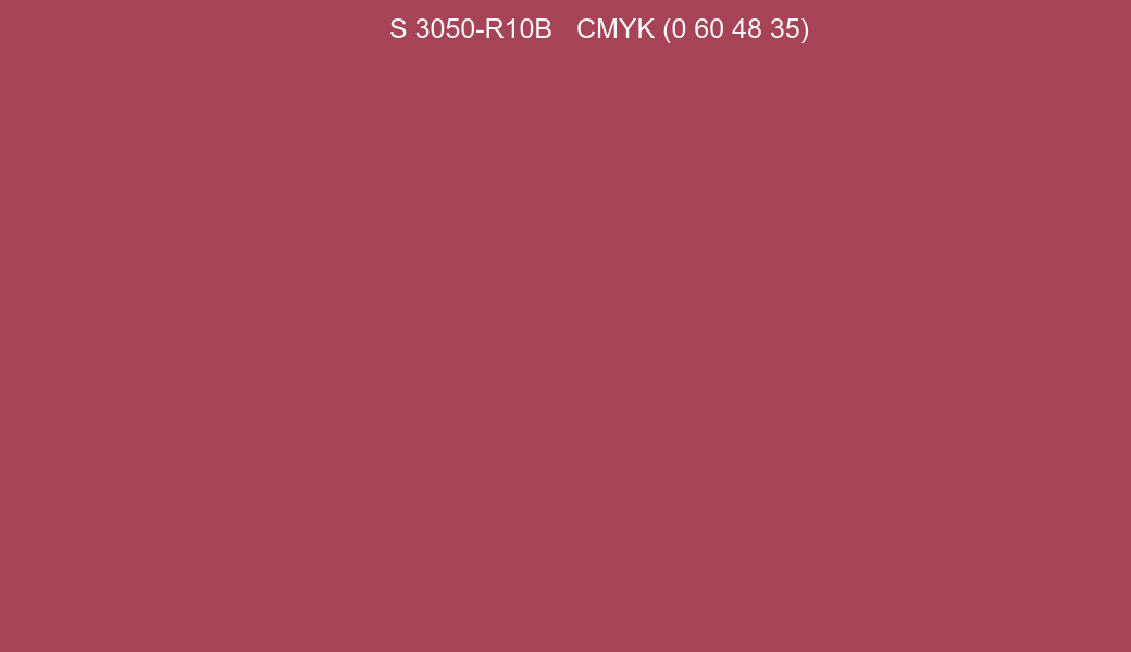 Color NCS S 3050-R10B to CMYK (0 60 48 35) converter Color NCS S 3050-R10B to CMYK (0 60 48 35) converter