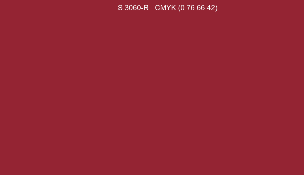 Color NCS S 3060-R to CMYK (0 76 66 42) converter Color NCS S 3060-R to CMYK (0 76 66 42) converter