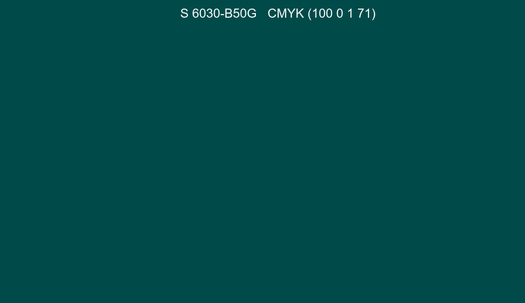 Color NCS S 6030-B50G to CMYK (100 0 1 71) converter Color NCS S 6030-B50G to CMYK (100 0 1 71) converter