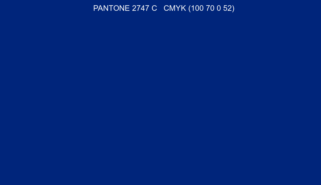 Color PANTONE 2747 C to CMYK (100 70 0 52) converter