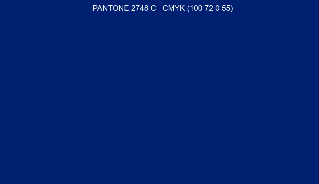 Color PANTONE 2748 C to CMYK (100 72 0 55) converter