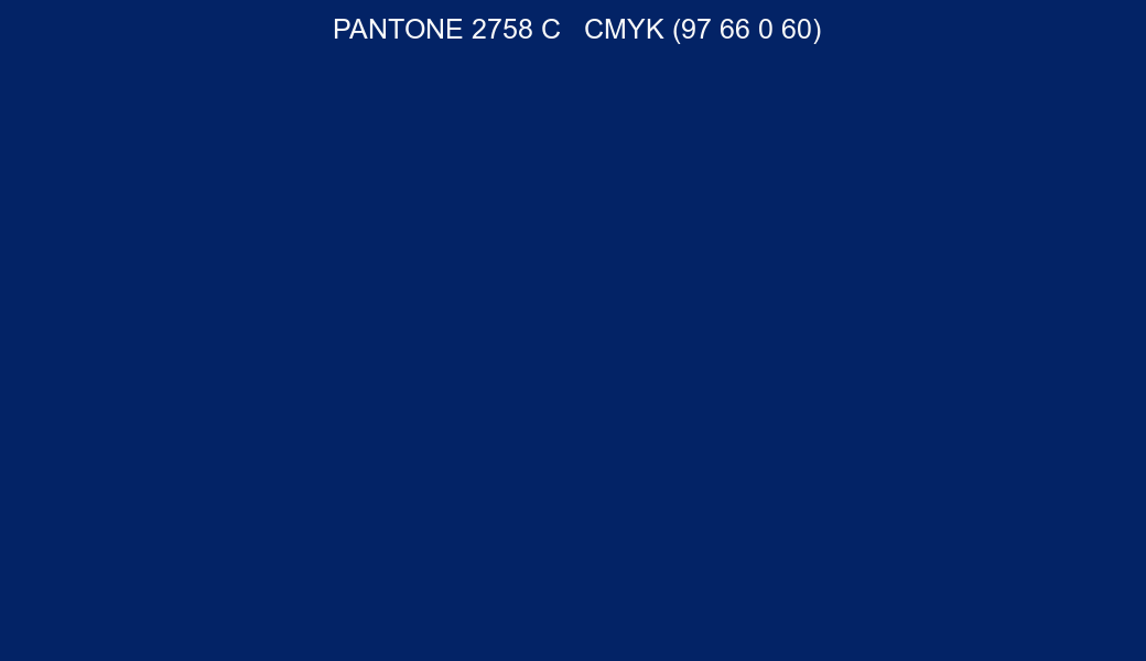 Color PANTONE 2758 C to CMYK (97 66 0 60) converter