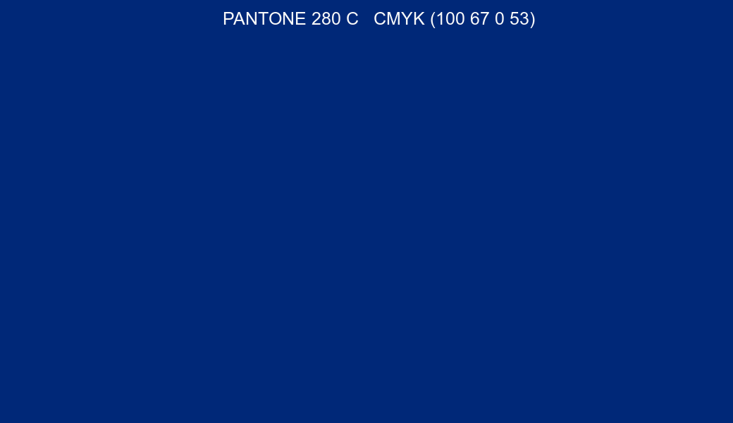 Color PANTONE 280 C to CMYK (100 67 0 53) converter
