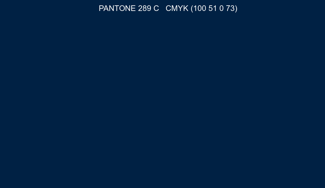 Color PANTONE 289 C to CMYK (100 51 0 73) converter