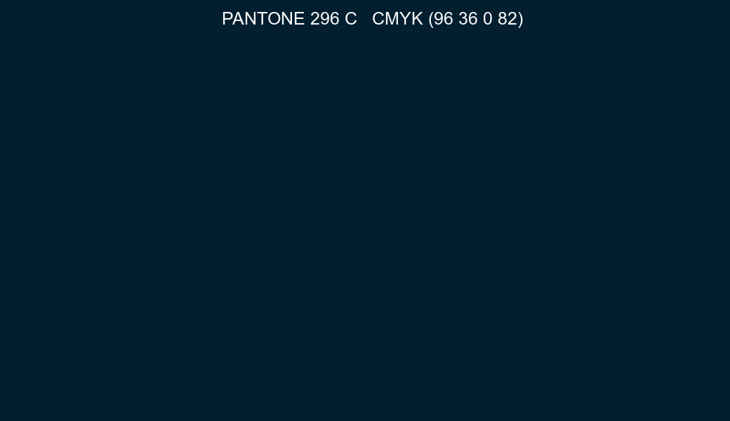 Color PANTONE 296 C to CMYK (96 36 0 82) converter
