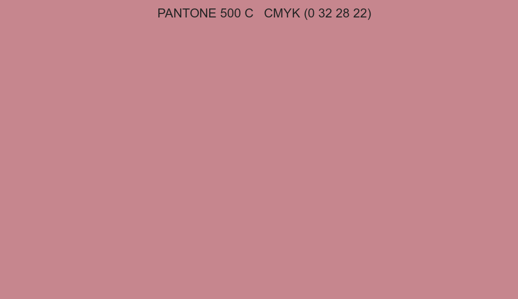 Color PANTONE 500 C to CMYK (0 32 28 22) converter