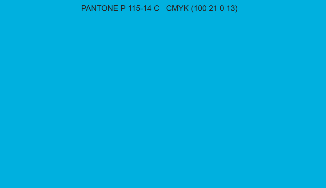 Color PANTONE P 115-14 C to CMYK (100 21 0 13) converter Color PANTONE P 115-14 C to CMYK (100 21 0 13) converter