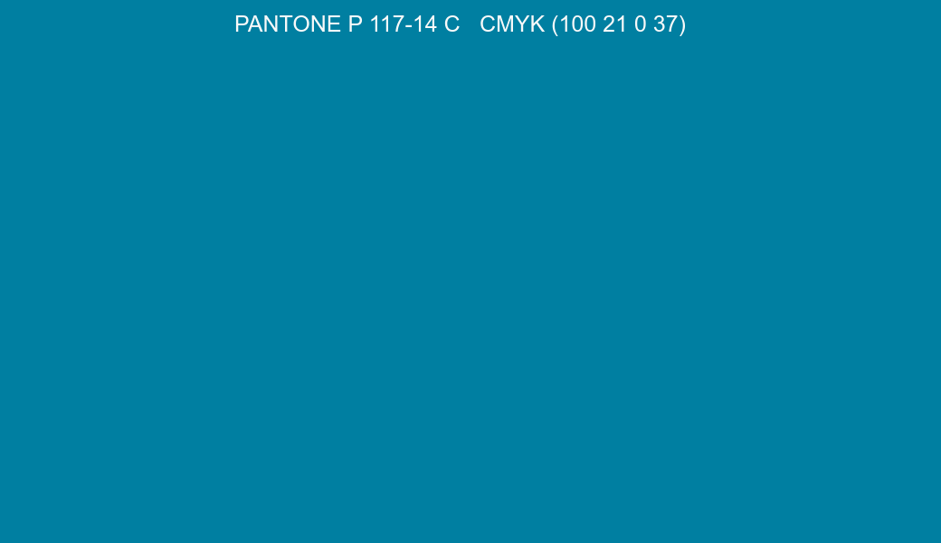 Color PANTONE P 117-14 C to CMYK (100 21 0 37) converter Color PANTONE P 117-14 C to CMYK (100 21 0 37) converter