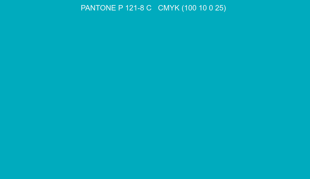 Color PANTONE P 121-8 C to CMYK (100 10 0 25) converter Color PANTONE P 121-8 C to CMYK (100 10 0 25) converter