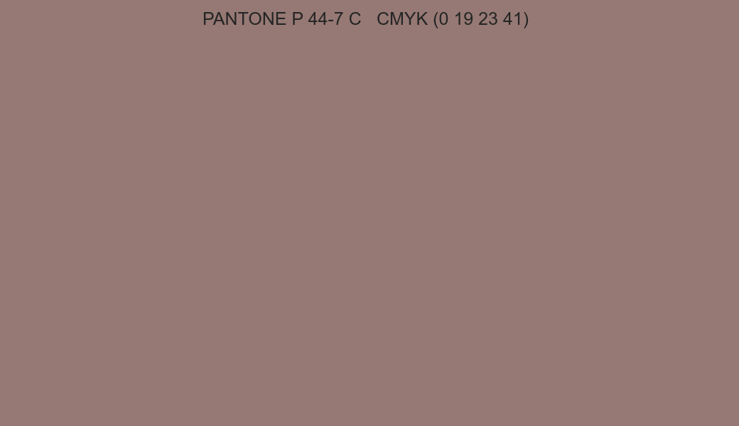 Color PANTONE P 44-7 C to CMYK (0 19 23 41) converter Color PANTONE P 44-7 C to CMYK (0 19 23 41) converter