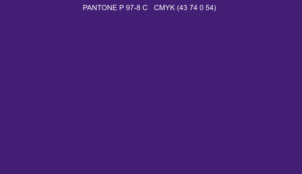 Color PANTONE P 97-8 C to CMYK (43 74 0 54) converter Color PANTONE P 97-8 C to CMYK (43 74 0 54) converter