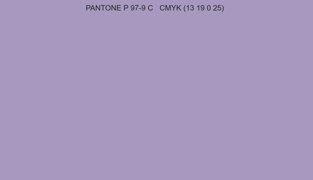 Color PANTONE P 97-9 C to CMYK (13 19 0 25) converter Color PANTONE P 97-9 C to CMYK (13 19 0 25) converter