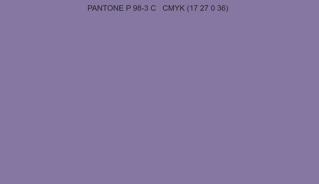 Color PANTONE P 98-3 C to CMYK (17 27 0 36) converter Color PANTONE P 98-3 C to CMYK (17 27 0 36) converter