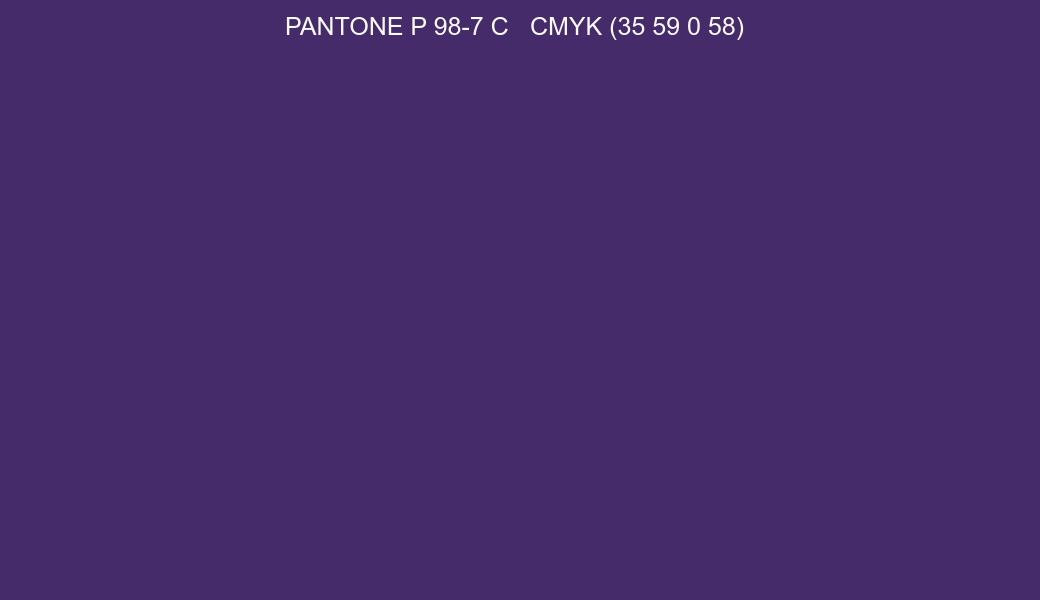 Color PANTONE P 98-7 C to CMYK (35 59 0 58) converter Color PANTONE P 98-7 C to CMYK (35 59 0 58) converter