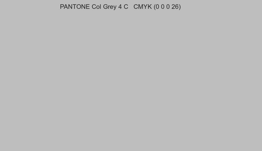 Color PANTONE Col Grey 4 C to CMYK (0 0 0 26) converter