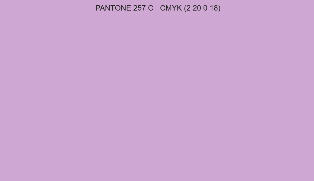 Color PANTONE 257 C to CMYK (2 20 0 18) converter Color PANTONE 257 C to CMYK (2 20 0 18) converter