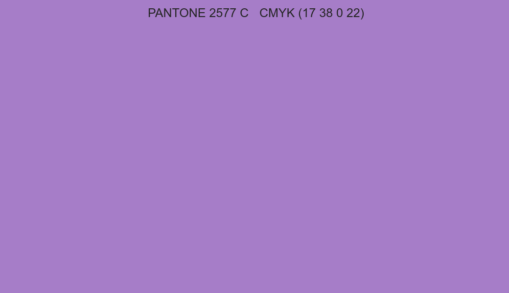 Color PANTONE 2577 C to CMYK (17 38 0 22) converter Color PANTONE 2577 C to CMYK (17 38 0 22) converter