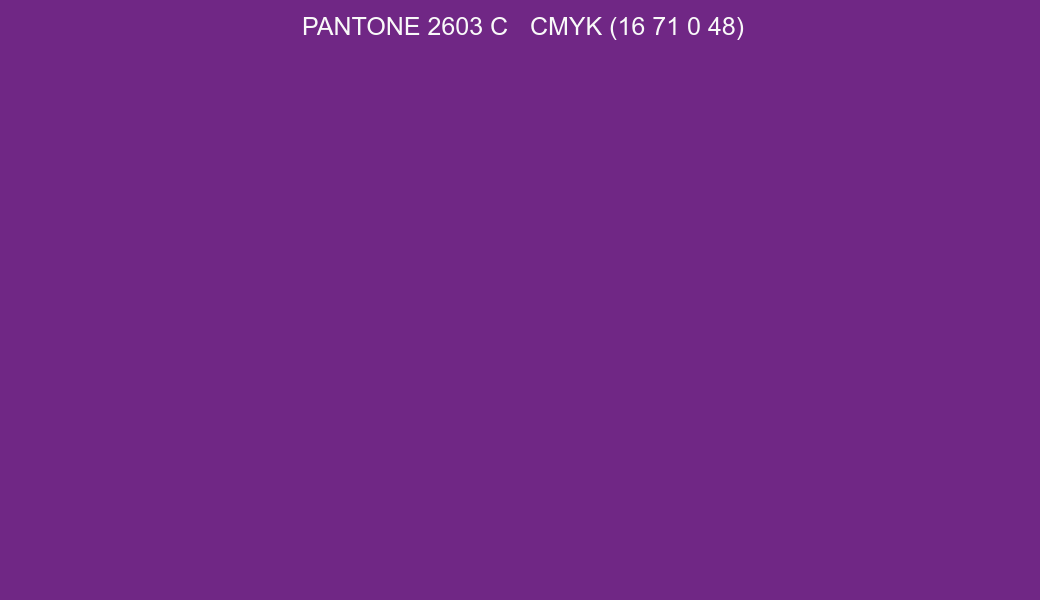 Color PANTONE 2603 C to CMYK (16 71 0 48) converter Color PANTONE 2603 C to CMYK (16 71 0 48) converter
