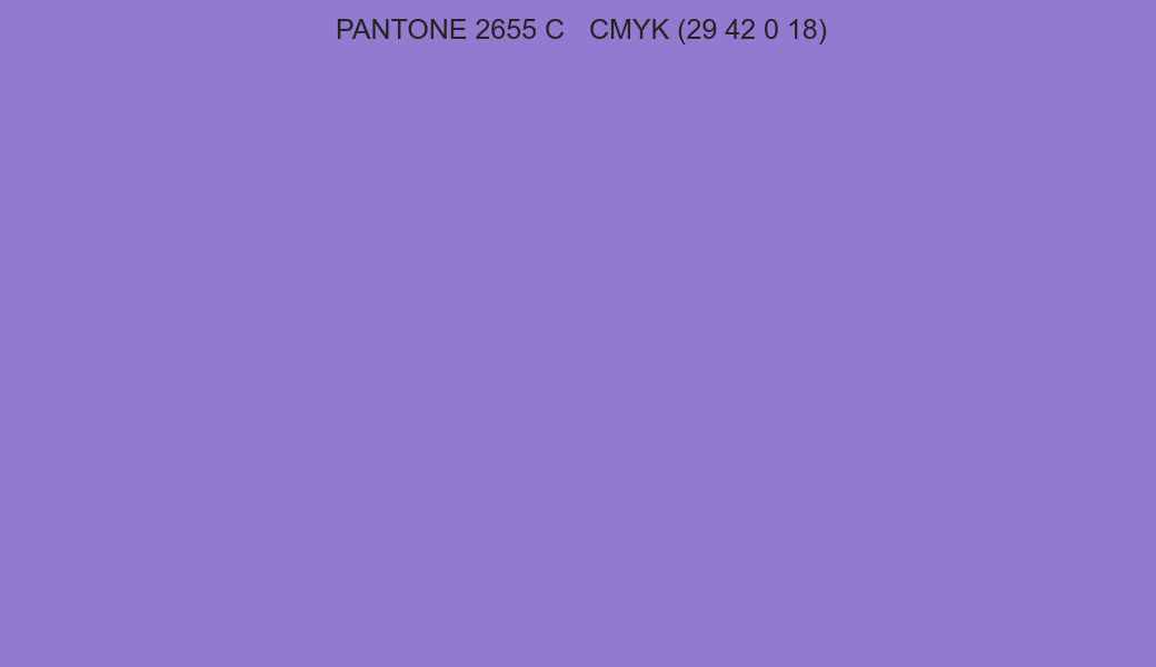 Color PANTONE 2655 C to CMYK (29 42 0 18) converter Color PANTONE 2655 C to CMYK (29 42 0 18) converter