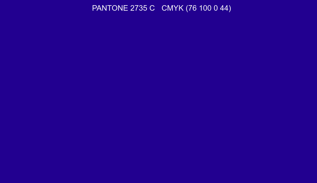 Color PANTONE 2735 C to CMYK (76 100 0 44) converter Color PANTONE 2735 C to CMYK (76 100 0 44) converter