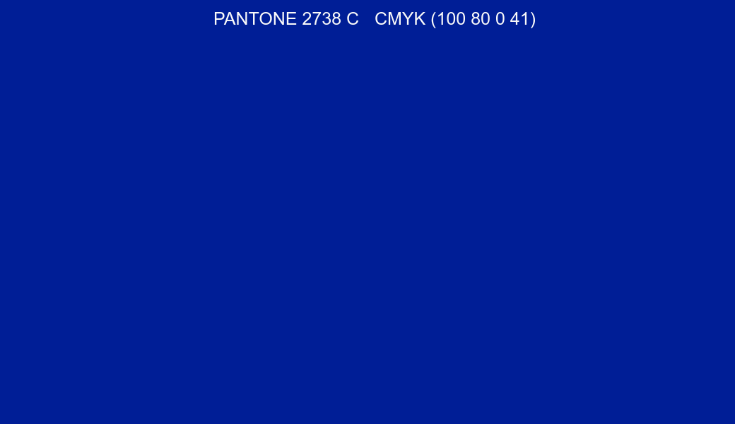 Color PANTONE 2738 C to CMYK (100 80 0 41) converter Color PANTONE 2738 C to CMYK (100 80 0 41) converter