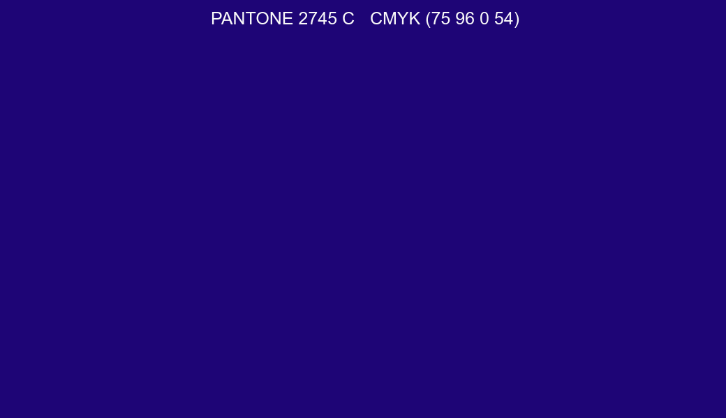 Color PANTONE 2745 C to CMYK (75 96 0 54) converter Color PANTONE 2745 C to CMYK (75 96 0 54) converter