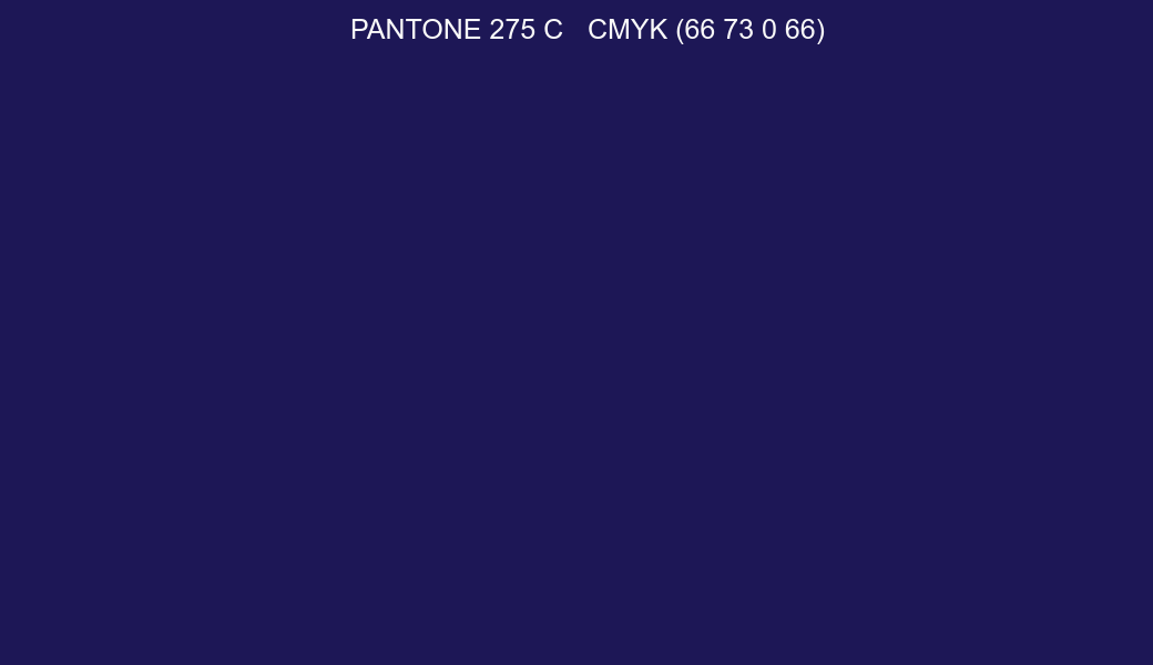 Color PANTONE 275 C to CMYK (66 73 0 66) converter Color PANTONE 275 C to CMYK (66 73 0 66) converter