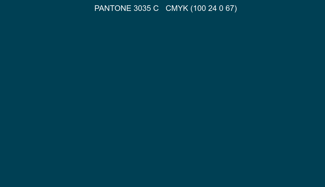 Color PANTONE 3035 C to CMYK (100 24 0 67) converter Color PANTONE 3035 C to CMYK (100 24 0 67) converter