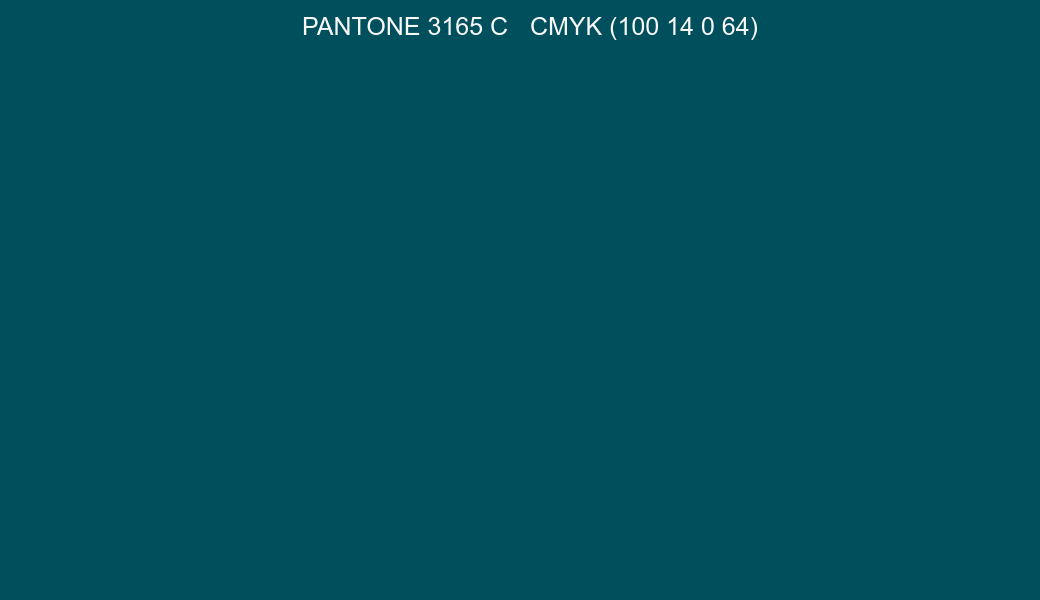 Color PANTONE 3165 C to CMYK (100 14 0 64) converter Color PANTONE 3165 C to CMYK (100 14 0 64) converter