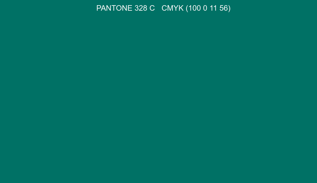 Color PANTONE 328 C to CMYK (100 0 11 56) converter Color PANTONE 328 C to CMYK (100 0 11 56) converter