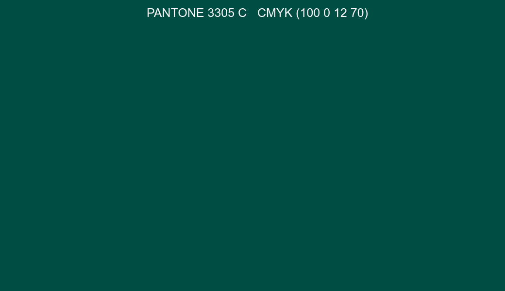 Color PANTONE 3305 C to CMYK (100 0 12 70) converter Color PANTONE 3305 C to CMYK (100 0 12 70) converter