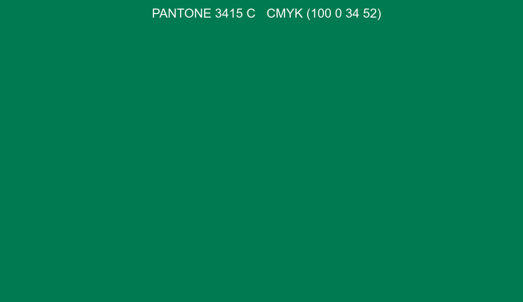 Color PANTONE 3415 C to CMYK (100 0 34 52) converter Color PANTONE 3415 C to CMYK (100 0 34 52) converter