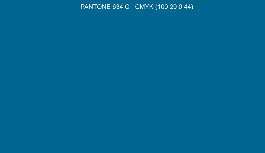 Color PANTONE 634 C to CMYK (100 29 0 44) converter Color PANTONE 634 C to CMYK (100 29 0 44) converter