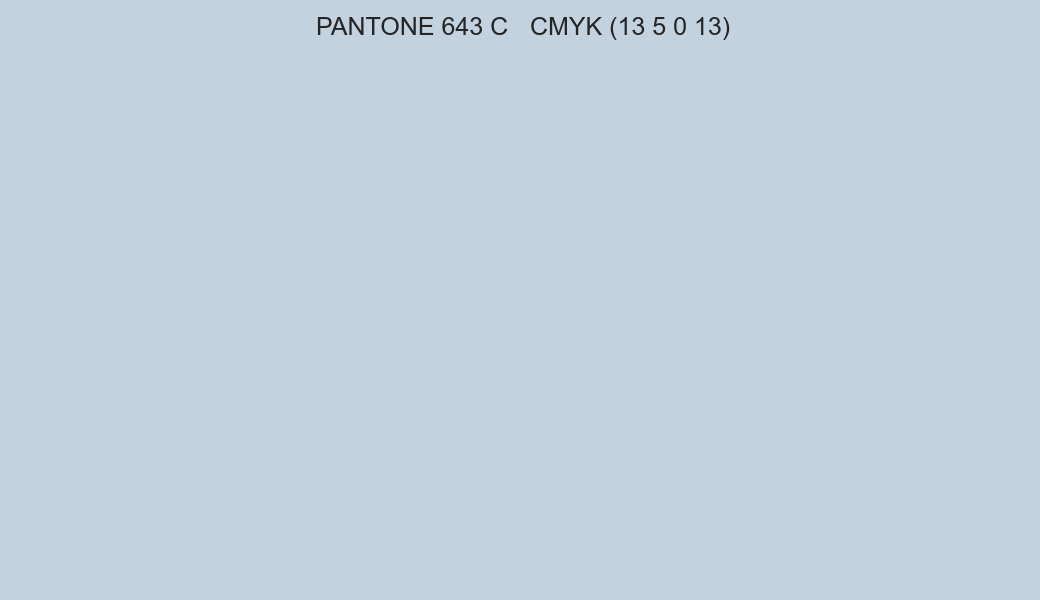 Color PANTONE 643 C to CMYK (13 5 0 13) converter Color PANTONE 643 C to CMYK (13 5 0 13) converter
