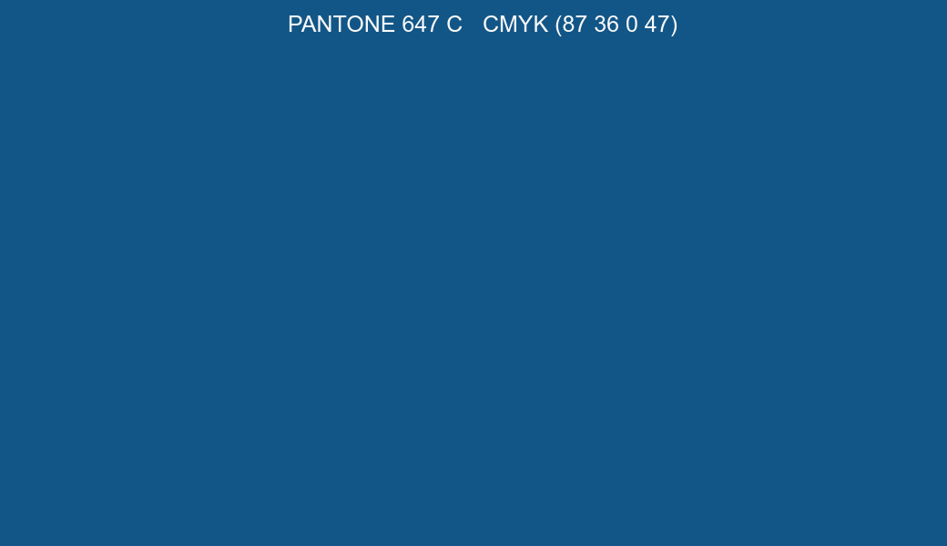 Color PANTONE 647 C to CMYK (87 36 0 47) converter Color PANTONE 647 C to CMYK (87 36 0 47) converter