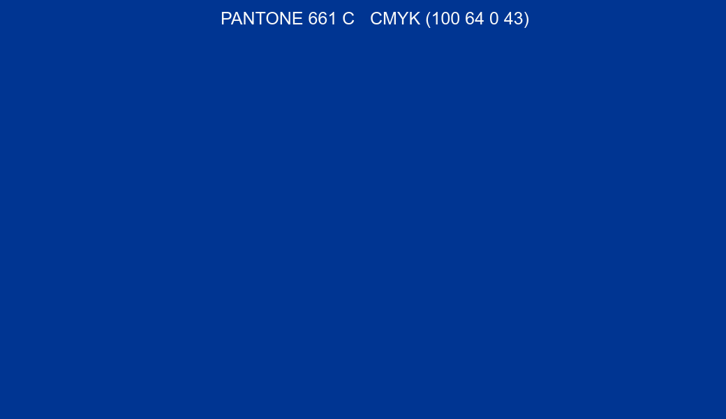 Color PANTONE 661 C to CMYK (100 64 0 43) converter Color PANTONE 661 C to CMYK (100 64 0 43) converter
