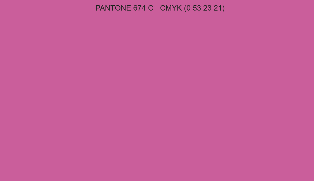 Color PANTONE 674 C to CMYK (0 53 23 21) converter Color PANTONE 674 C to CMYK (0 53 23 21) converter