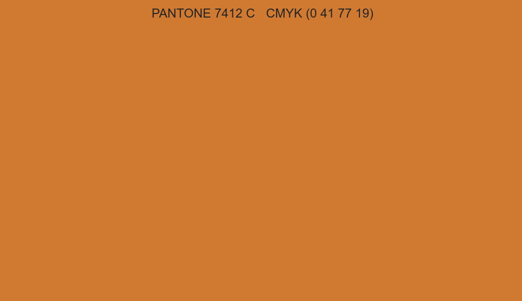 Color PANTONE 7412 C to CMYK (0 41 77 19) converter Color PANTONE 7412 C to CMYK (0 41 77 19) converter
