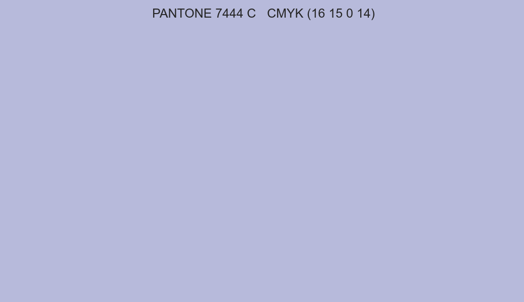 Color PANTONE 7444 C to CMYK (16 15 0 14) converter Color PANTONE 7444 C to CMYK (16 15 0 14) converter