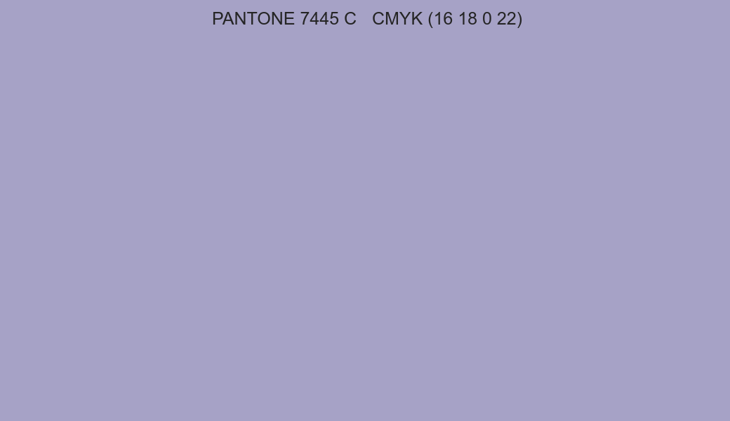Color PANTONE 7445 C to CMYK (16 18 0 22) converter Color PANTONE 7445 C to CMYK (16 18 0 22) converter