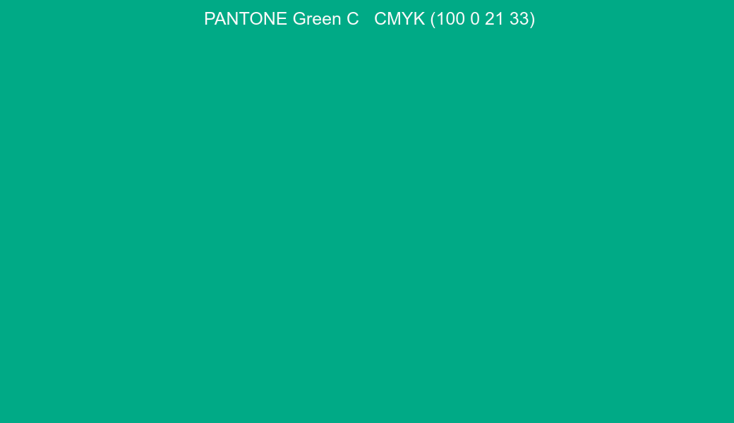 Color PANTONE Green C to CMYK (100 0 21 33) converter Color PANTONE Green C to CMYK (100 0 21 33) converter